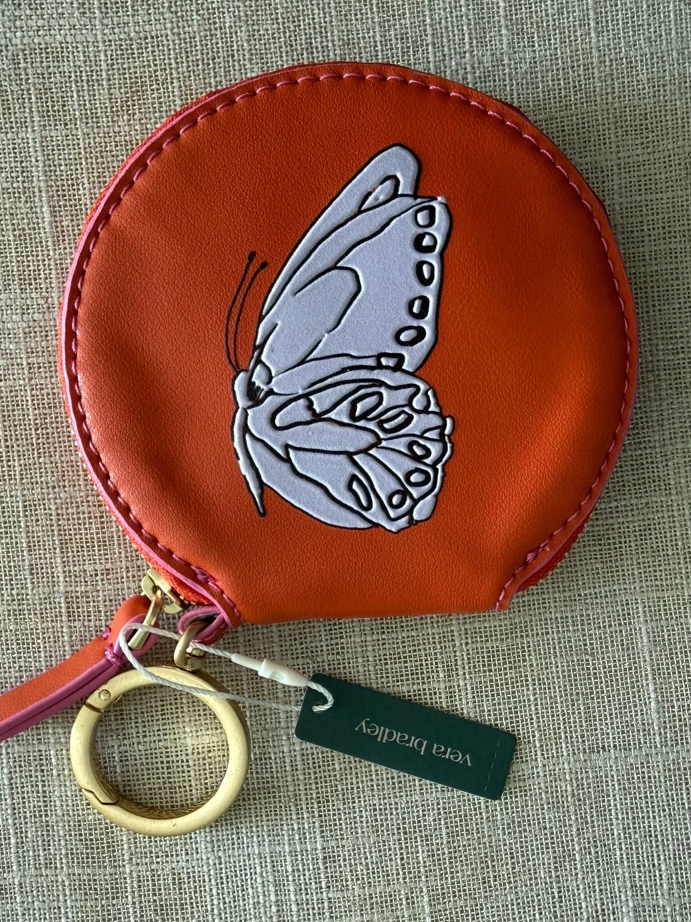 Vera Bradley Orange Butterfly Coin Pouch NWT